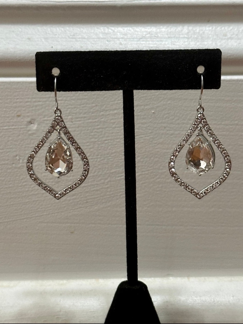 belk Silver Tone Clear Crystal Teardrop Dangle Earrings